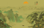 新中式屏风古风山水画装饰画背景