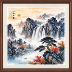 迎客松旭日东升装饰画