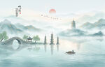 水墨画西湖美景