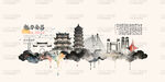 南昌旅游景点地标国潮插画