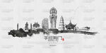 荆门旅游景点地标国潮插画