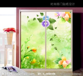 移门贴纸 贴画 绿色 春天 花朵
