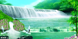 流水生财瀑布壁画