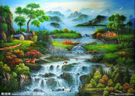 油画风景 漂亮的山水油画