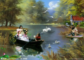 油画风景 出水芙蓉