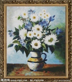 十字绣源文件 油画花瓶里的雏菊 图纸图片