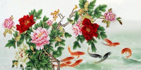 富贵牡丹九鱼图