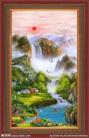 油画 聚宝盆山水油画