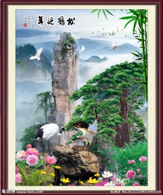 松鹤延年 奇山怪石