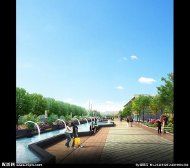 小区水景人行道效果图