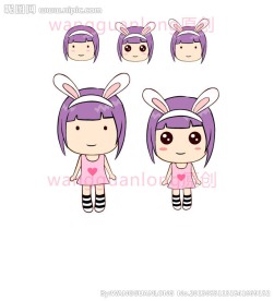 紫衣可爱小女孩矢量图