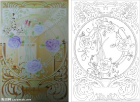 欧式花 线条图 玫瑰