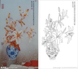 百合 花瓶 青花瓷