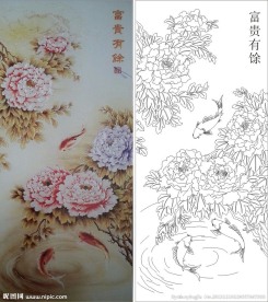富贵有余 牡丹花 鱼