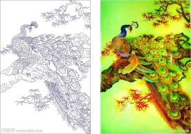 孔雀 伴侣 艺术玻璃