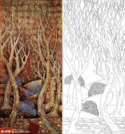 树 金色树 石头