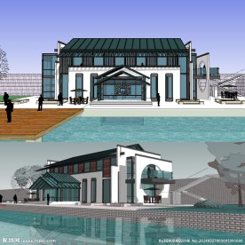 现代中式的会所模型