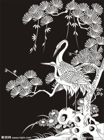 松鹤图 仙鹤 迎客松