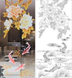 牡丹花 鱼 水纹