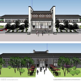 中式会所建筑SU草图模