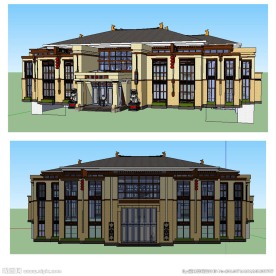 中式会所建筑SU模型