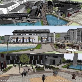 中式商业街景观建筑SU