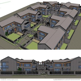 中式四合院子建筑SU草图大师