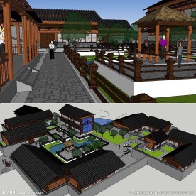 sketchup古建商业街SU