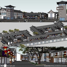 草图大师中式商业街SU