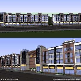 中式商业街草图大师SU