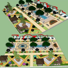 草图大师方形休闲广场