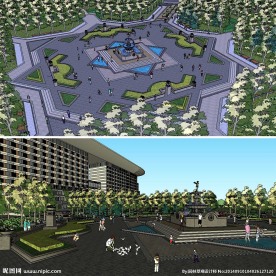 草图欧式喷泉广场景观