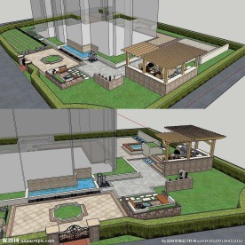 别墅庭院花园景观模型