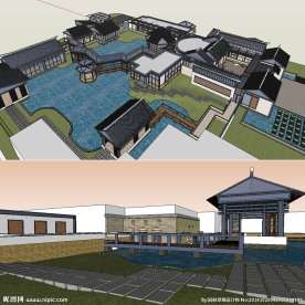 中式庭院景观建筑草图