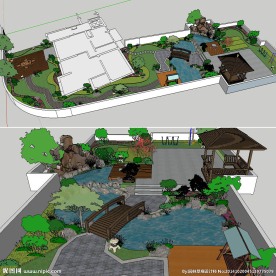 中式屋顶花园草图大师