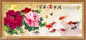 牡丹鲤鱼图