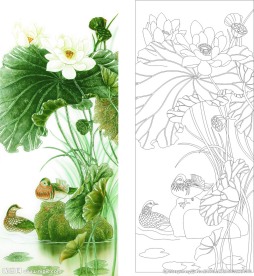 荷花 鸳鸯 艺术玻璃