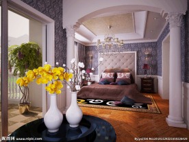 简欧卧室3d模型室内效果图