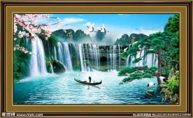 流水生财迎客松