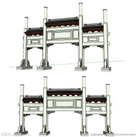 牌坊草图SU大门模型