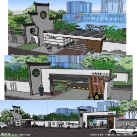 徽派大门草图大师SU模型