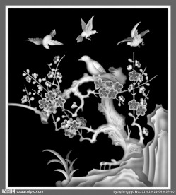 花鸟灰度图