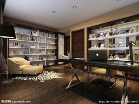 现代书房3d模型室内效果图