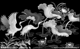 精品荷花仙鹤灰度图