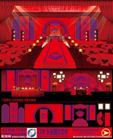 主题婚礼 红蓝撞色婚礼舞美设计