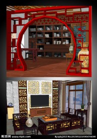 中式书房客厅的SU模型设计