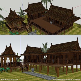 东南亚民居建筑草图大师SU模型