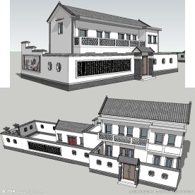 中式民居小院建筑草图大师SU
