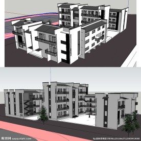 徽派小学建筑草图大师SU模型