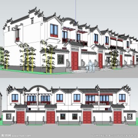 徽派联排别墅建筑草图大师SU